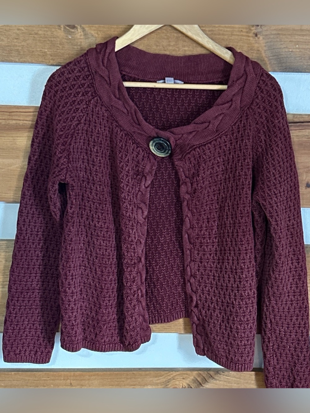 PBJ Blues Dusty Rose Knit Sweater Single Button Snap Cape 3/4 Sleeve Chic Size M